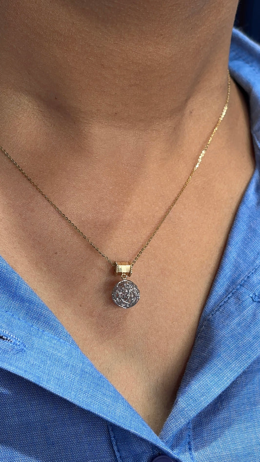 18K Yellow Gold Surya Bindhu Sun Dot Pendant Necklace - Adjustable 16+1 Inch