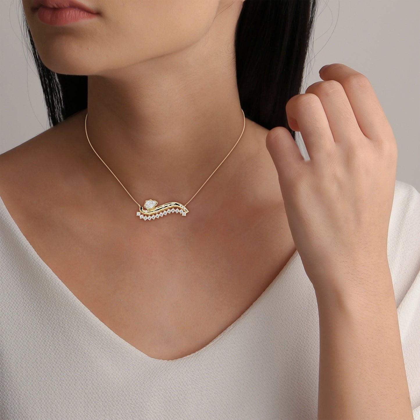 Crown Pear Galaxy Wave Necklace in Lab Grown Diamond