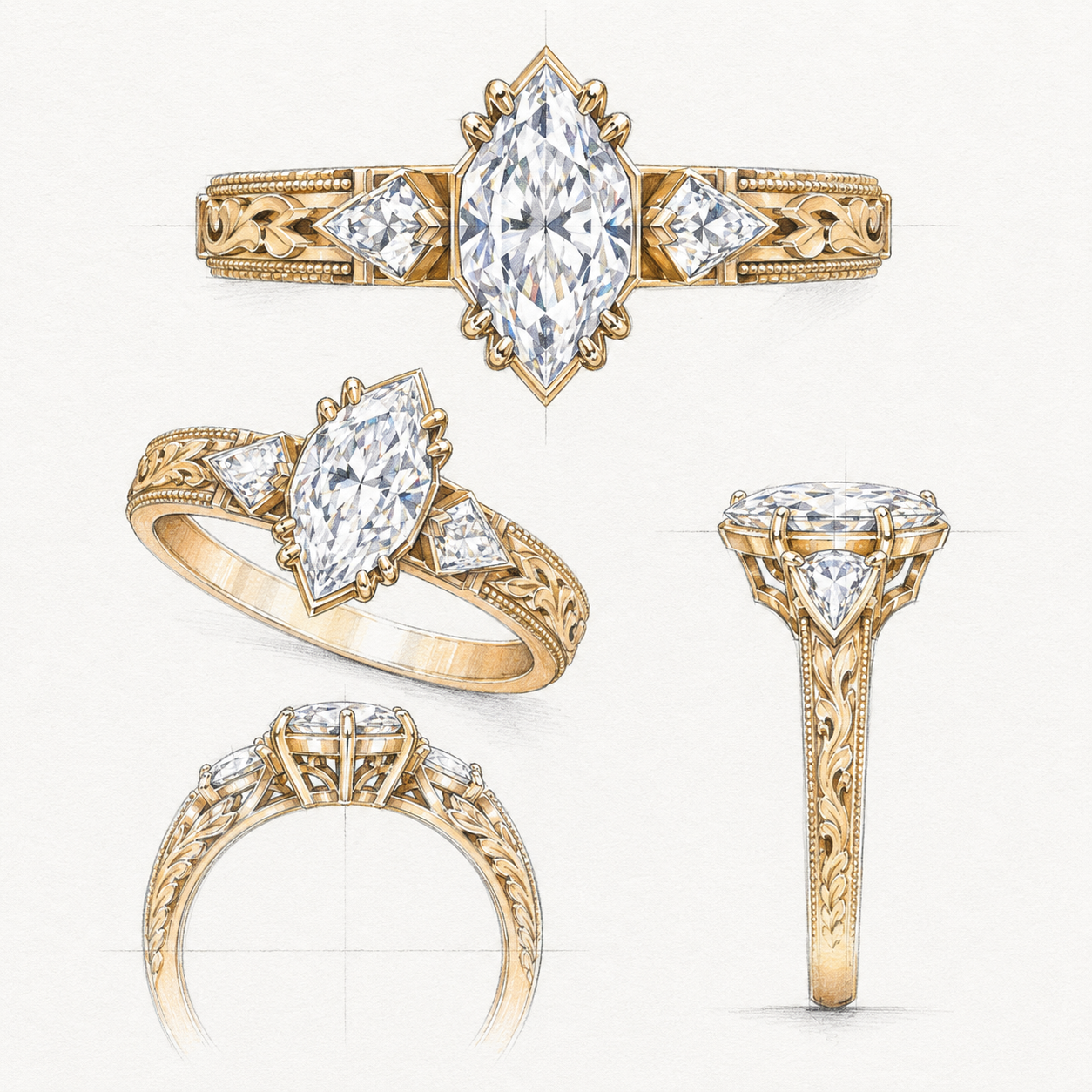 Anarkali Brilliant Cut Dutch Marquise Engagement Ring