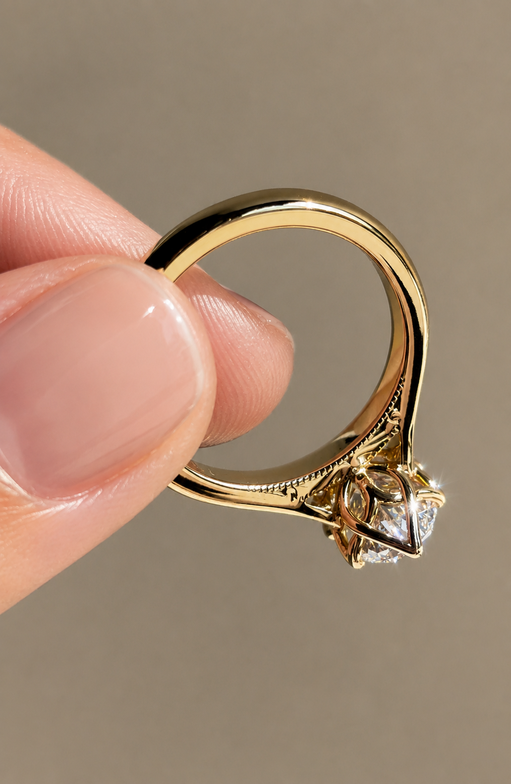 Oval Solitaire Lotus Lace Lab-Grown Diamond Engagement Ring, IGI-Certified, 14K 18K Gold – Tinch Jewels
