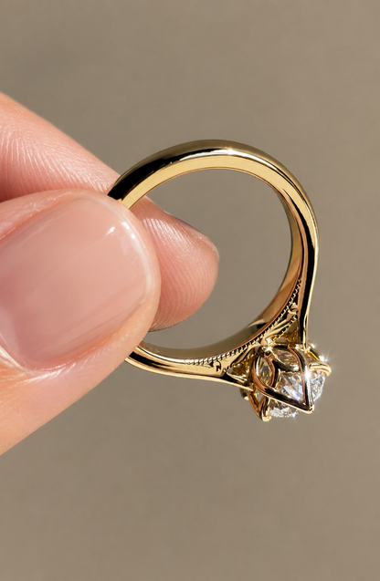 Oval solitaire Lotus Lace lab-grown diamond engagement ring