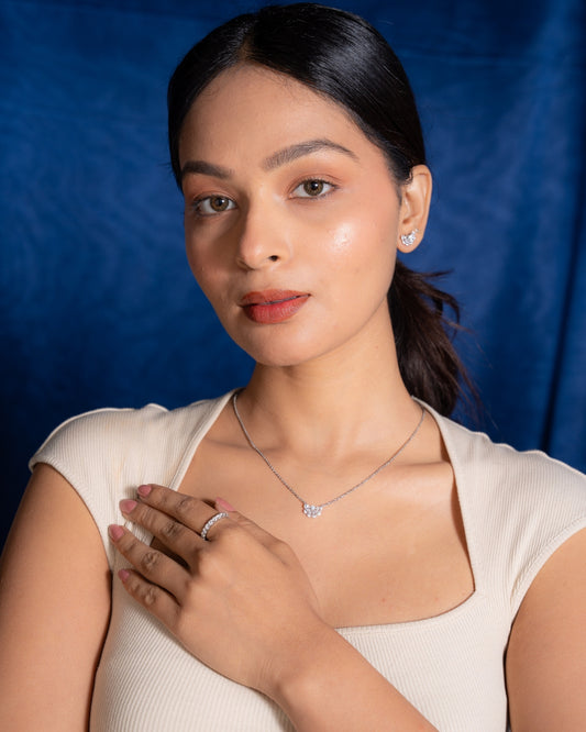 Half Flora Moon Mangalsutra Necklace Set – Gold, Lab-Grown Diamond, Classic Chain Pendant with Earrings
