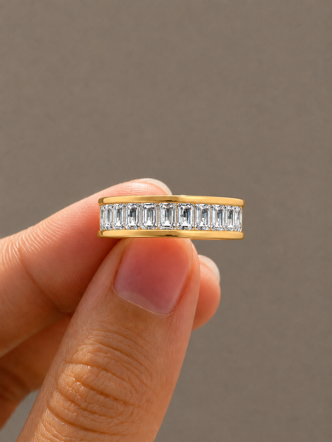 Emerald-Cut Diamond Eternity Lab-Grown Diamond Band, IGI-Certified, 14K 18K Gold, front view