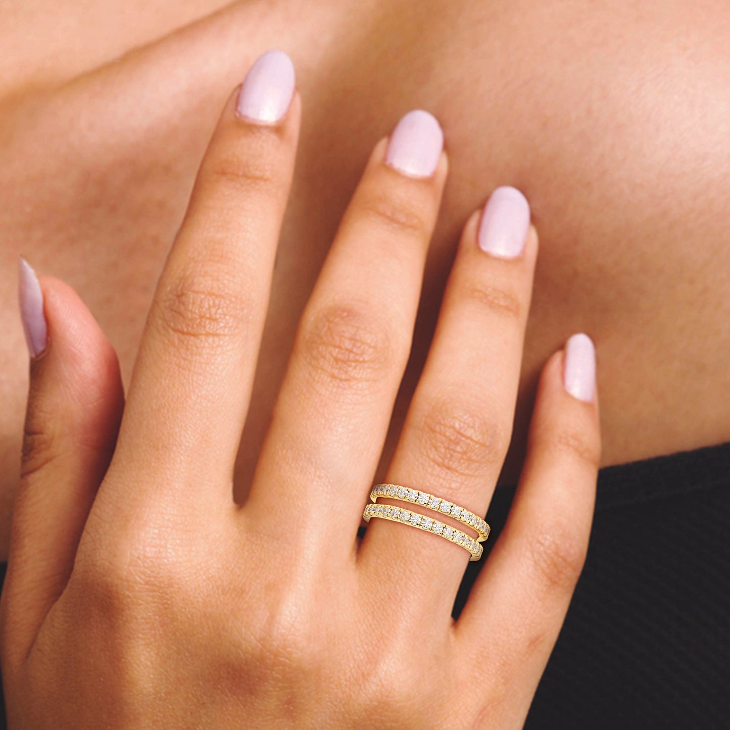 Round Dual Half Band Stack Ring in Lab Grown Diamond