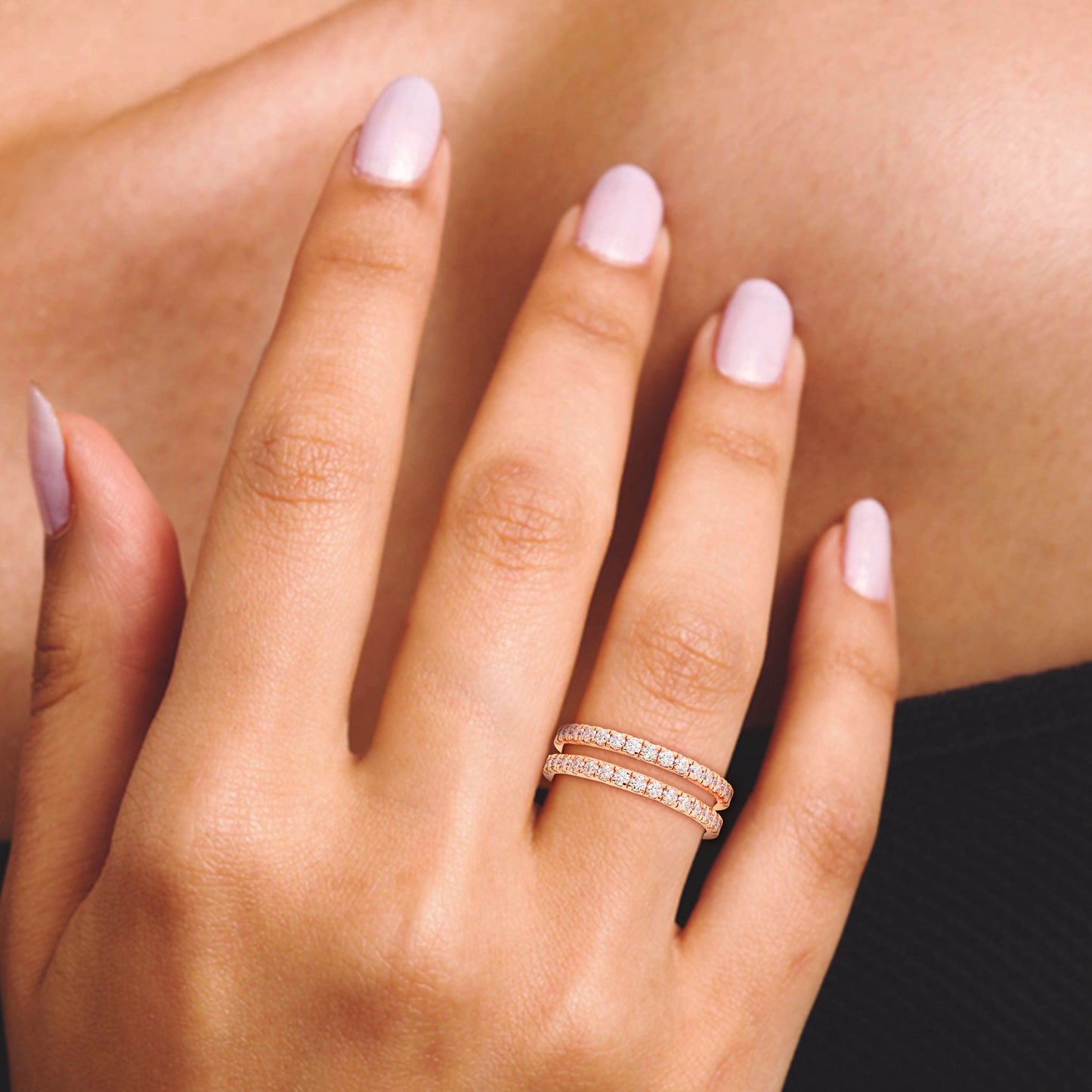 Round Dual Half Band Stack Ring in Lab Grown Diamond
