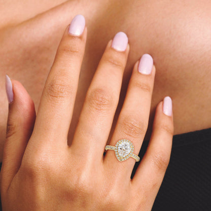 Pear Halo Diamond Studded Engagement Ring in Lab Grown Diamond
