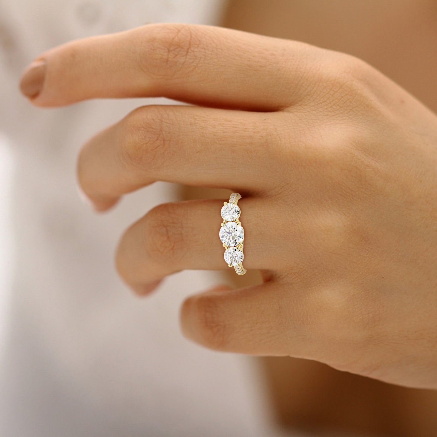 Three Round Stone Engagement Ring in Lab Grown Diamond