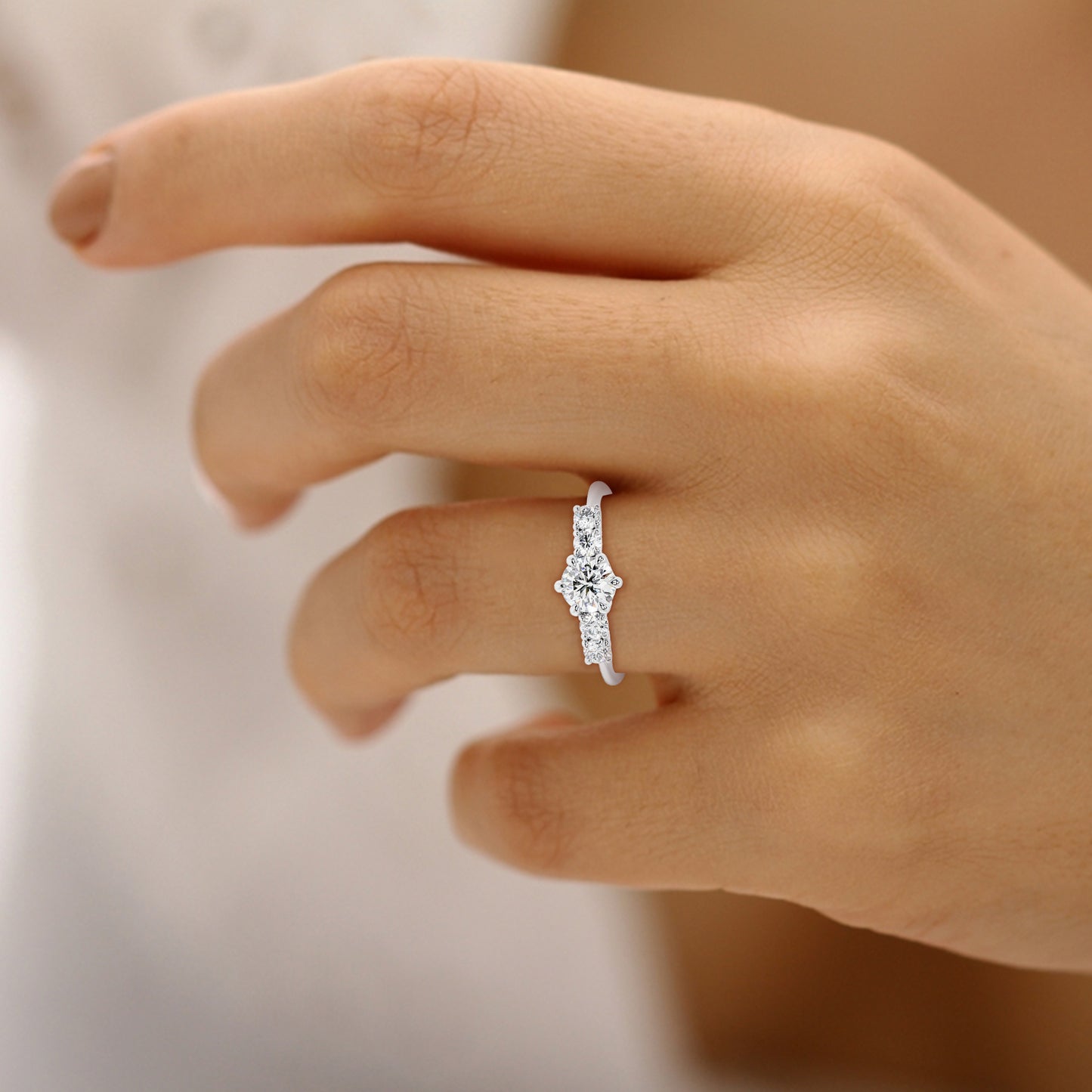 Petite Round Stack Ring in Lab Grown Diamond