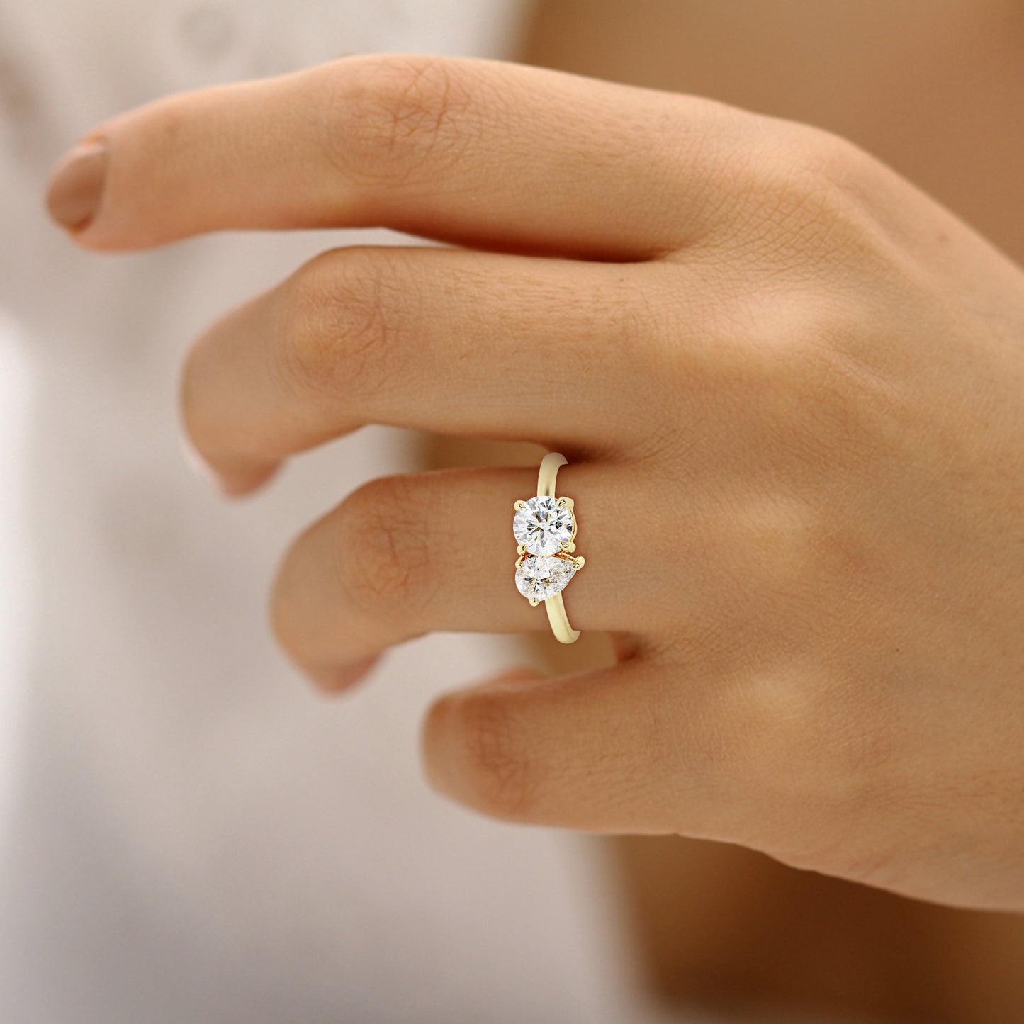 Round Pear Toi-Et-Moi Engagement Ring in Lab Grown Diamond