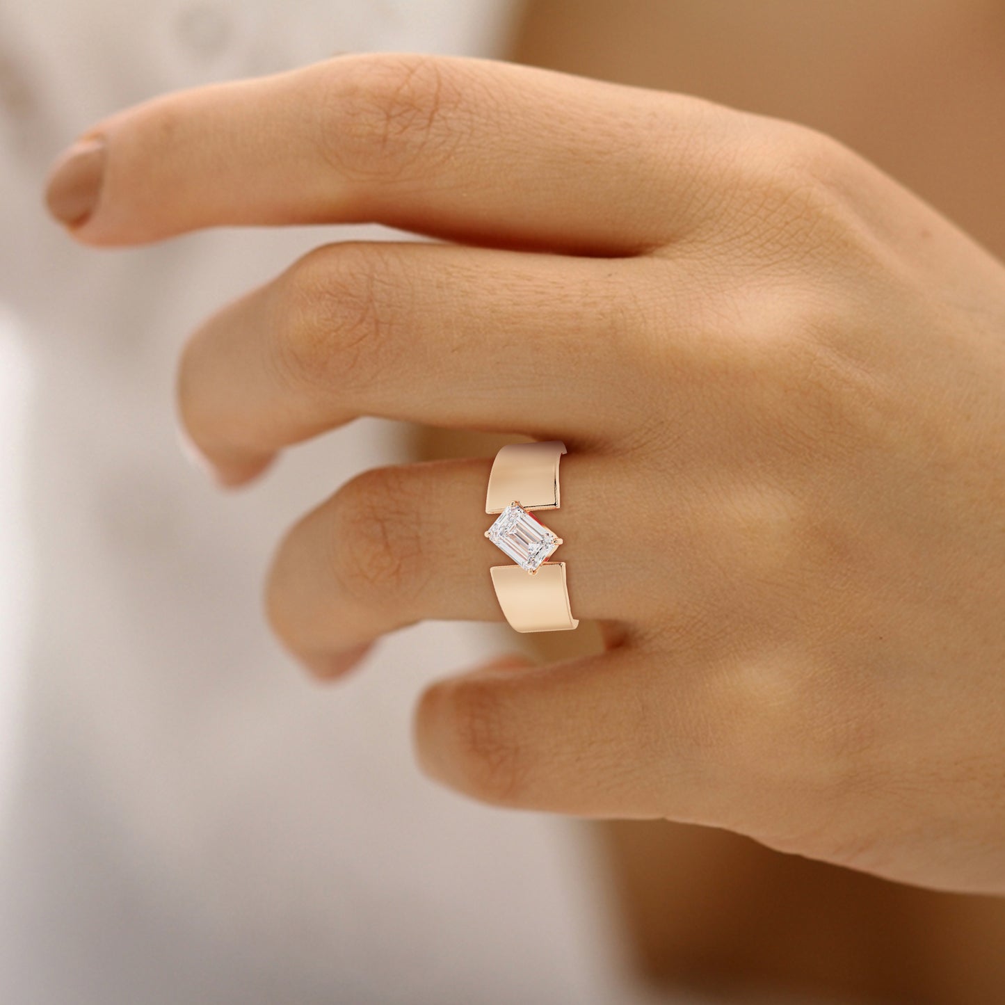 Oblique Emerald Men’s Engagement Ring in Lab Grown Diamond