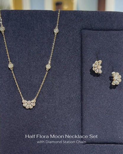 Half Flora Chain Pendant With Diamond Station Chain