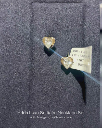 Hrida Luxé Solitaire Necklace Set – 14K 18K Gold, Pendant & Earrings, Modern Indian Jewelry