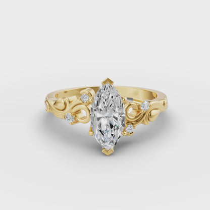 The Marquise Vintage Vine Engagement Ring | Marquise Lab Grown Diamond in 14/18K Gold