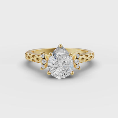 Crescent Pear Solitaire Engagement Ring in Lab Grown Diamond