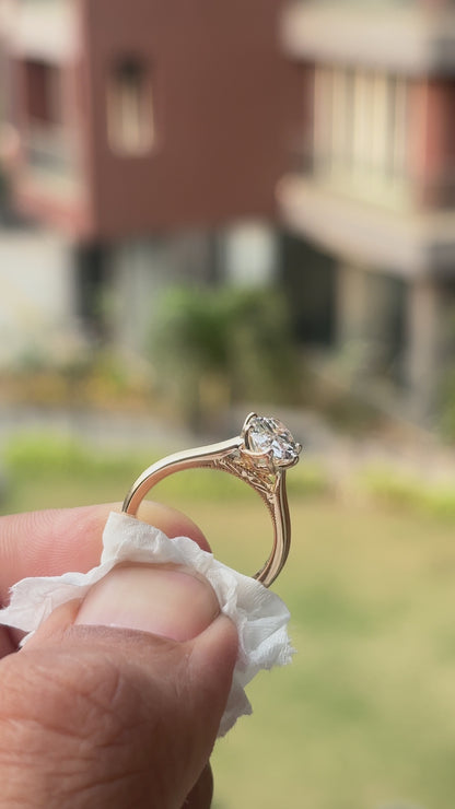 Oval Solitaire Lotus Lace Engagement Ring | Lab-Grown Diamond
