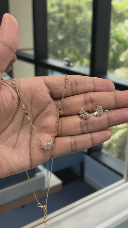 Half Flora Moon Mangalsutra Necklace Set – Gold, Lab-Grown Diamond, Classic & Station Chain Options, Pendant with Earrings