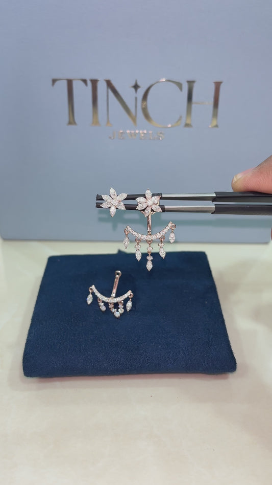 Diamond Floral Detachable Jacket Earrings