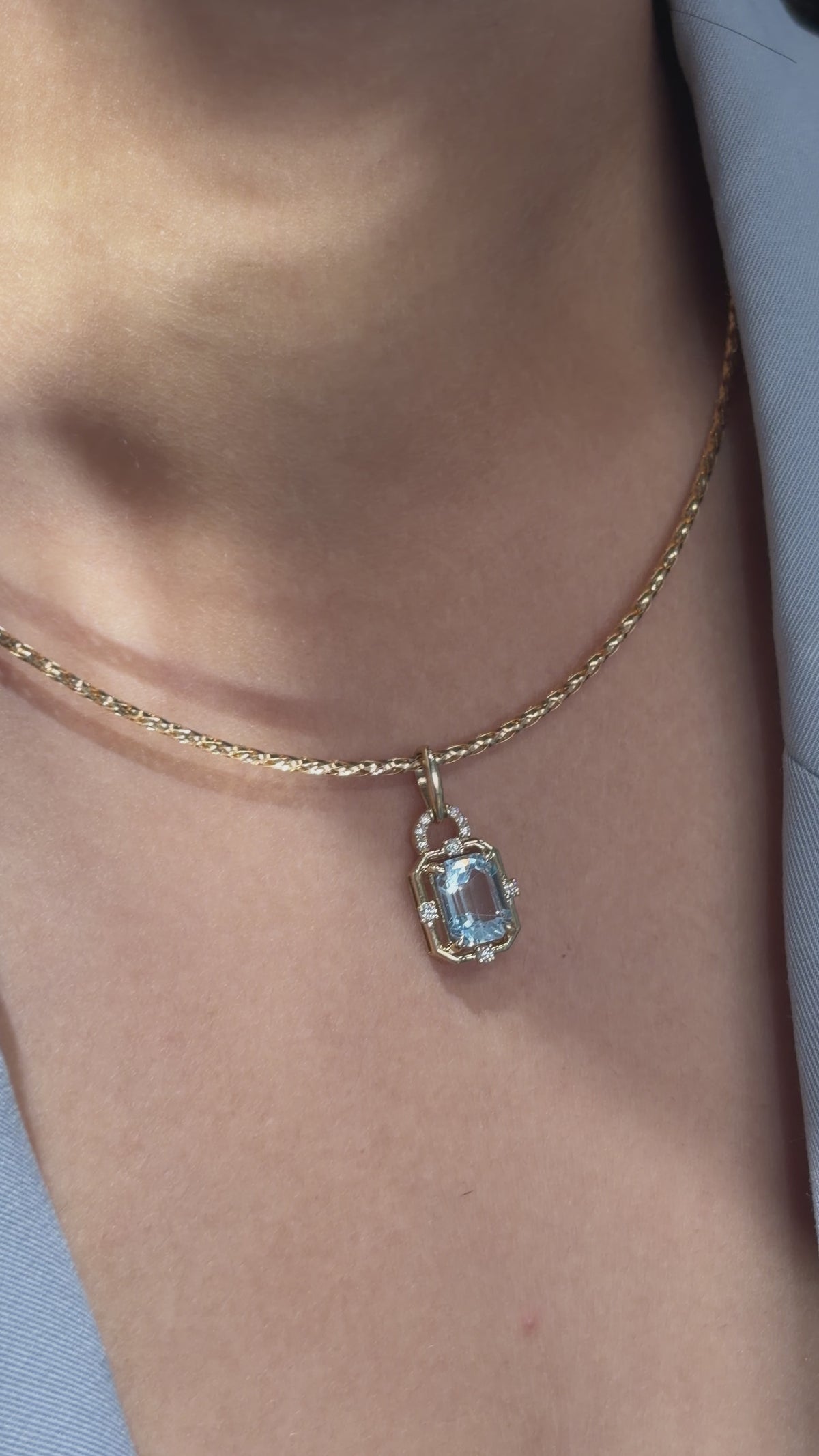 Blue Topaz Diamond Lock Pendant | Natural Gemstone