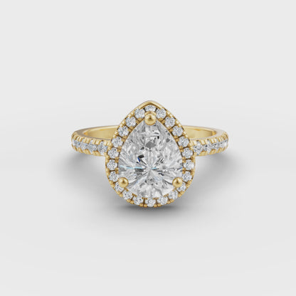 Pear Halo Diamond Studded Engagement Ring in Lab Grown Diamond