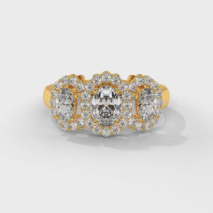 Three Stone Halo Ring