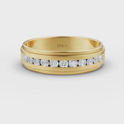 Half Channel Double Layer Men’s Engagement Ring in Lab Grown Diamond