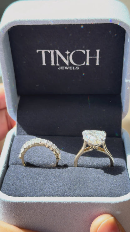 Heart Solitaire Stack Ring Set with Half Eternity Band