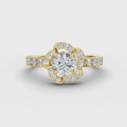 Round Solitaire Flora Halo Engagement Ring in Lab Grown Diamond