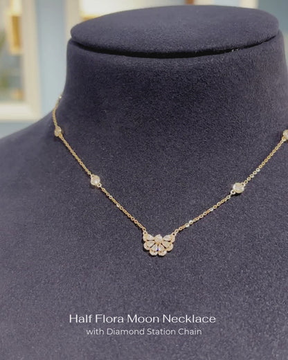Half Flora Chain Pendant With Diamond Station Chain