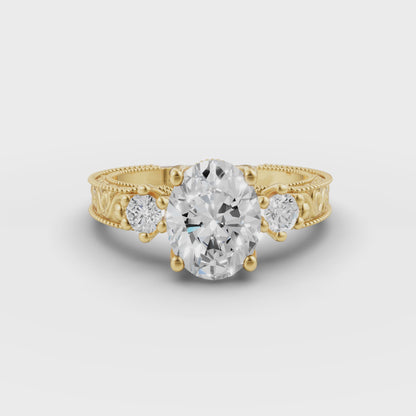 Oval Engraved Engagement Band in Lab Grown Diamond