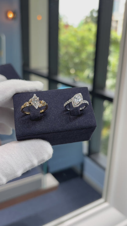 Marquise Oblique Halo Engagement Ring | Lab-Grown Diamond