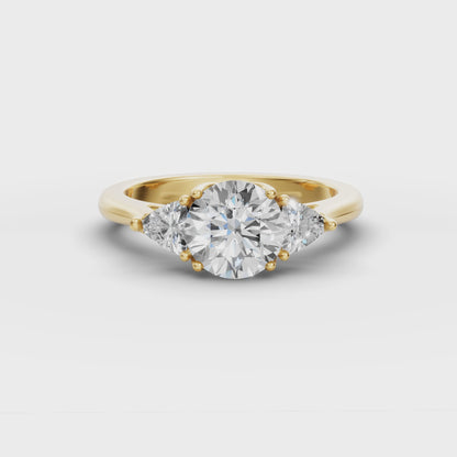 Three Stone Portuguese Cut Engagement Ring in Lab Grown Diamond