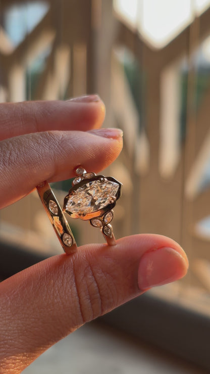Lotus Marquise Floral Engagement Ring
