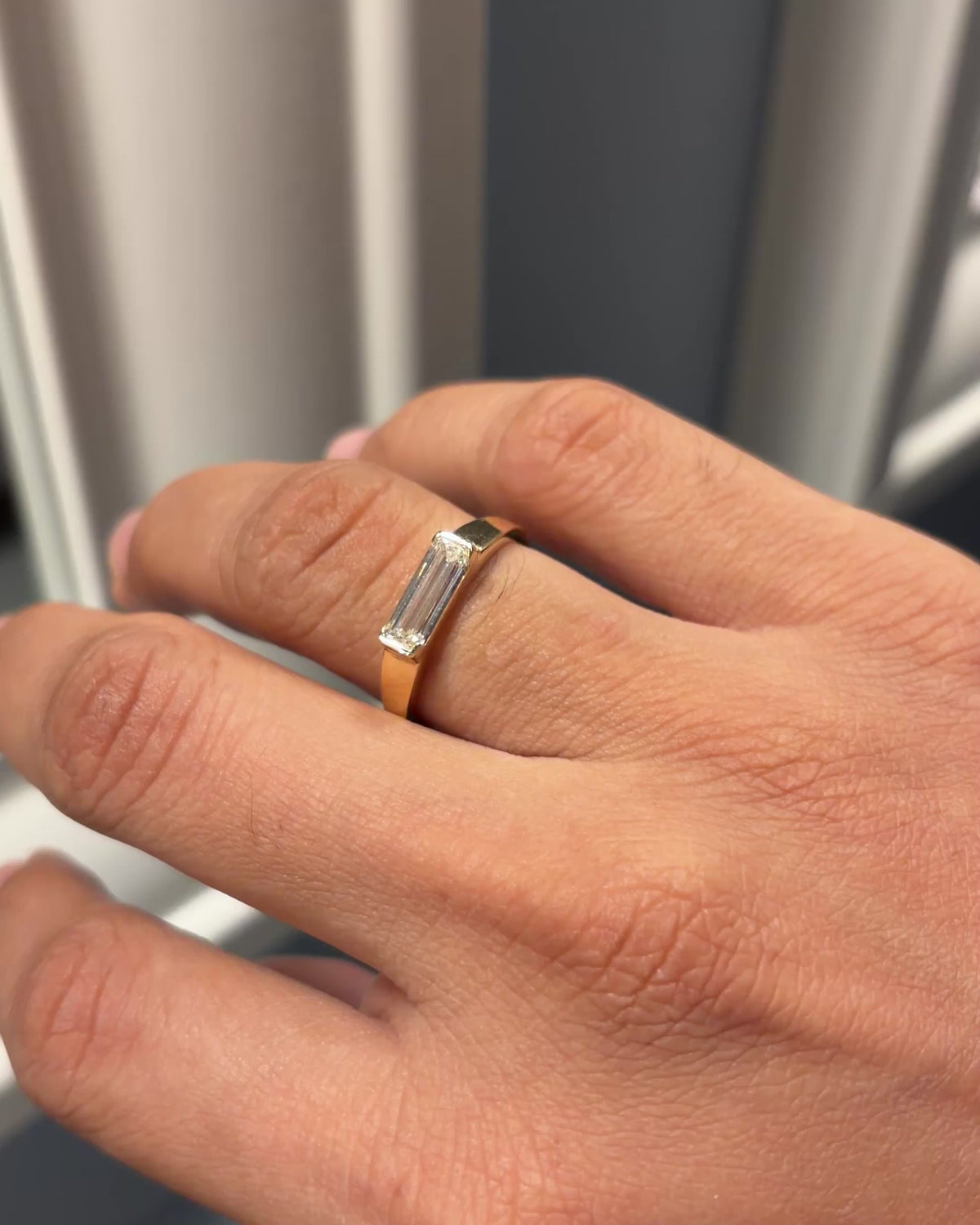Men’s Elongated East West Emerald Engagement Ring