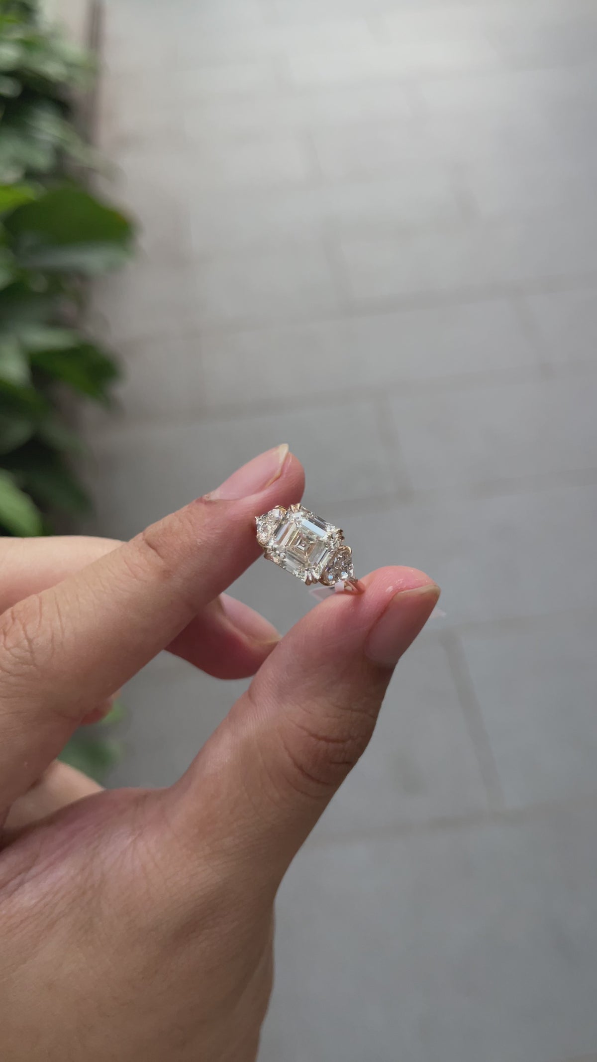 4 Ct Asscher Cut Diamond Ring with Triangle Side Stones | Lab-Grown Diamond