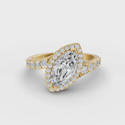 Marquise Oblique Halo Engagement Ring | Lab-Grown Diamond