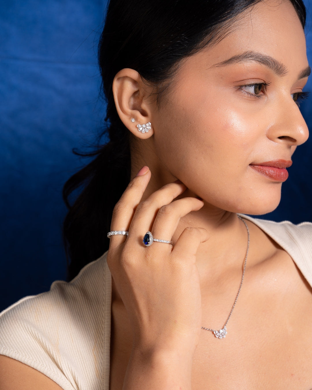 Half Flora Moon Mangalsutra Necklace Set – Gold, Lab-Grown Diamond, Classic & Station Chain Options, Pendant with Earrings